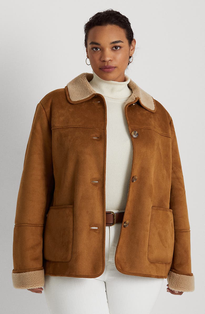 Lauren Ralph Lauren Faux Suede Jacket with Faux Shearling Trim, Alternate, color,