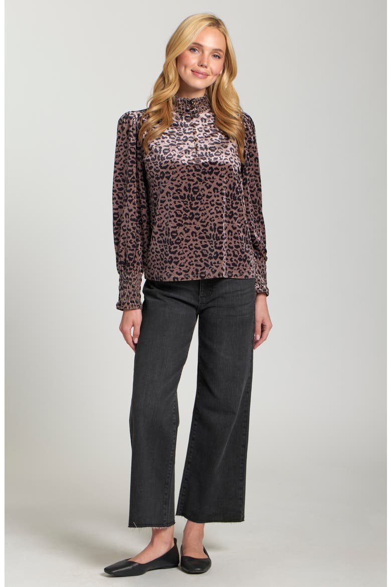 Puff Shoulder Button Front Top, Alternate, color, LATTE/ BLACK