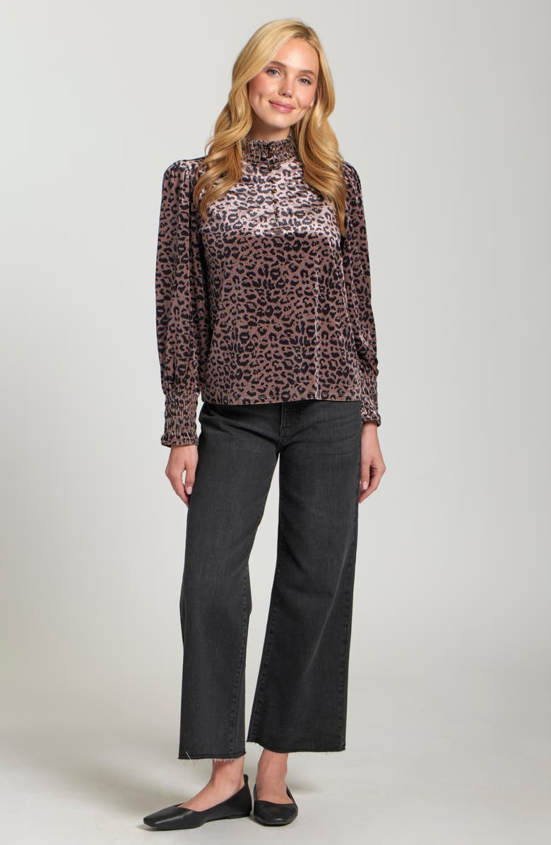 APNY Puff Shoulder Button Front Top, Alternate, color, Latte/ Black