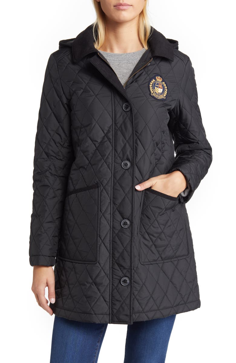 Lauren Ralph Lauren Crest Embroidered Quilted Hooded Jacket, Alternate, color, 