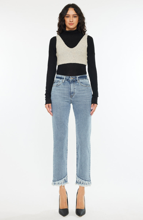 Kancan Clover Essentials High Rise Straight Fit Leg Jeans In Blue
