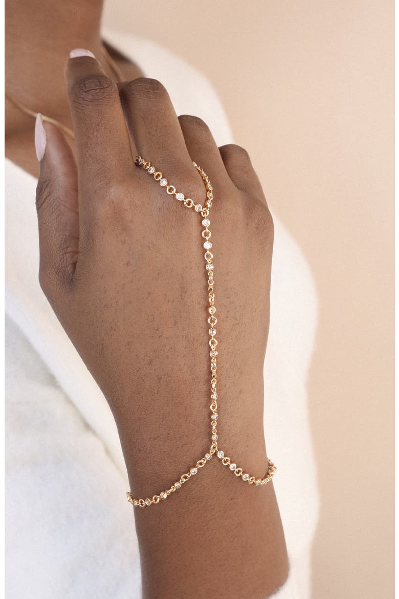Crystal Bezel Hand Chain, Alternate, color, GOLD