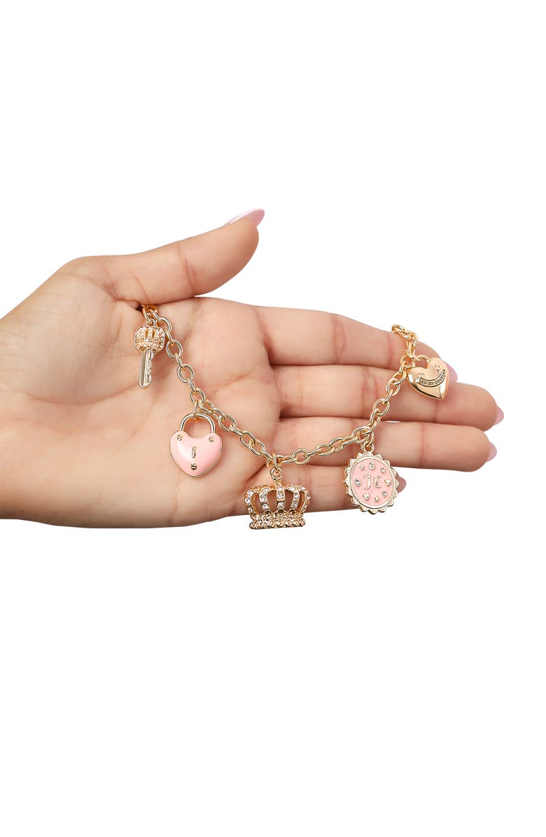 Juicy Couture Gold-Tone Crystal Charm Necklace, Alternate, color, Gold, Pink