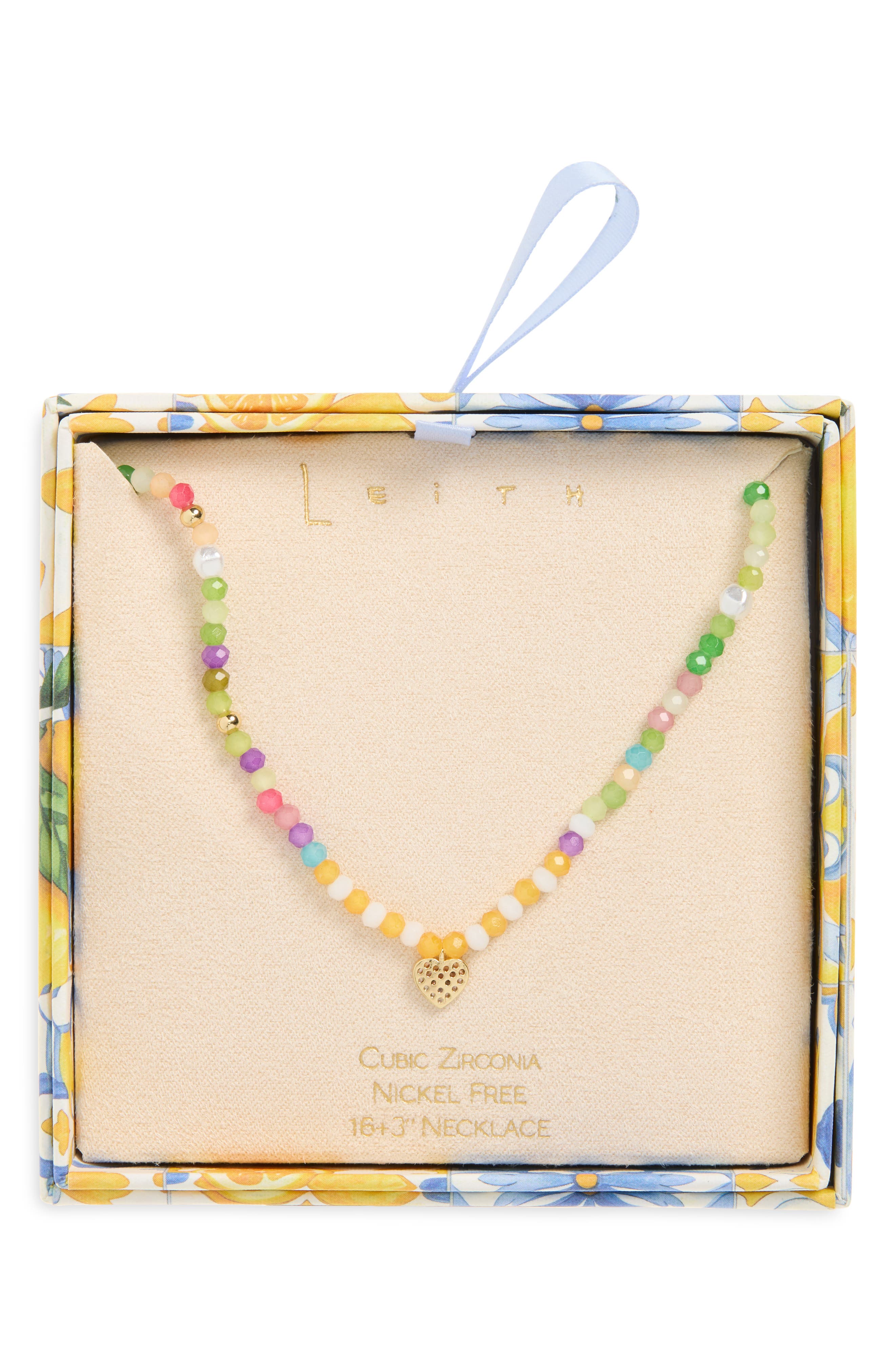 Leith Beaded CZ Heart Pendant Necklace