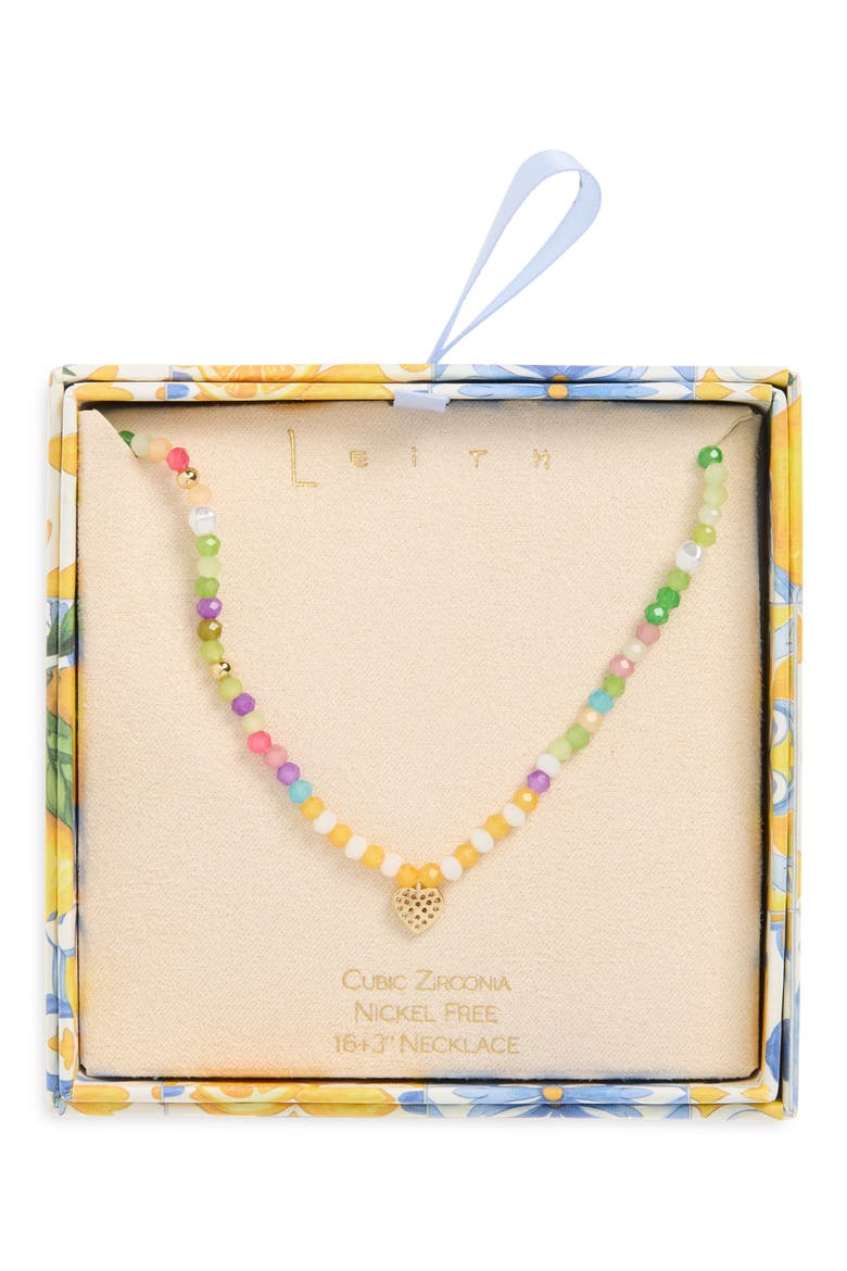 Beaded CZ Heart Pendant Necklace, Main, color, RAINBOW MULTI- GOLD