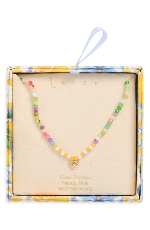 Beaded CZ Heart Pendant Necklace