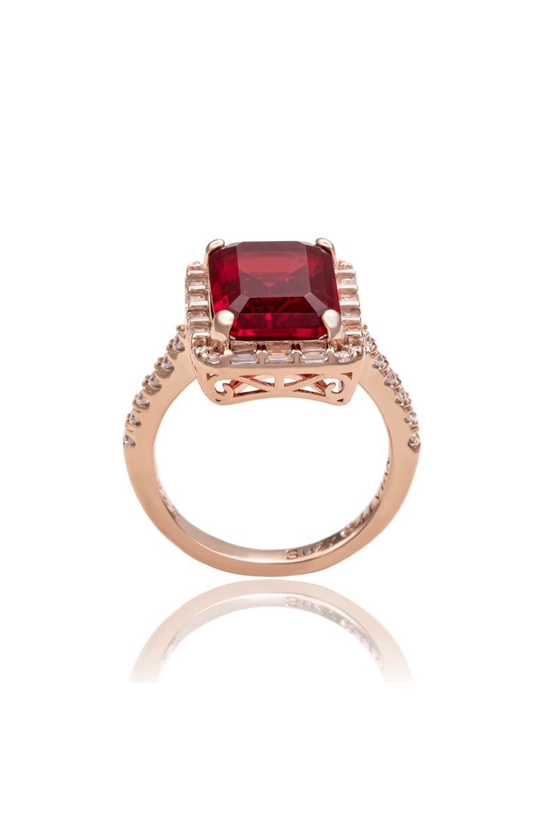 Emerald Cut Cubic Zirconia Halo Ring, Alternate, color, RED