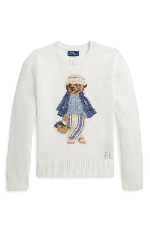 Kids' Polo Bear Intarsia Combed Cotton Sweater (Big Kid)