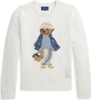 Polo Ralph Lauren Kids' Polo Bear Intarsia Combed Cotton Sweater