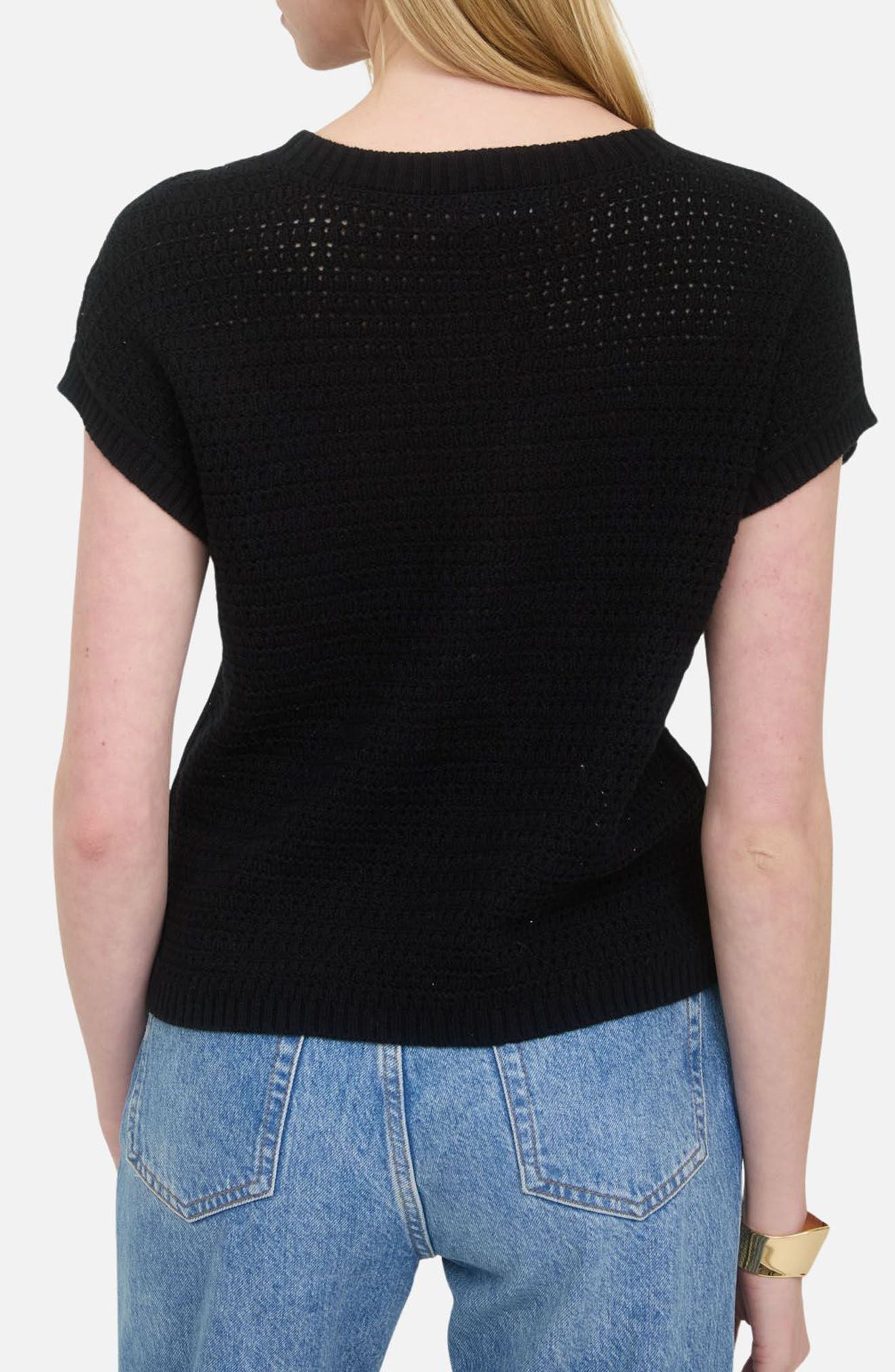 Open Knit Short Sleeve Sweater - image 2