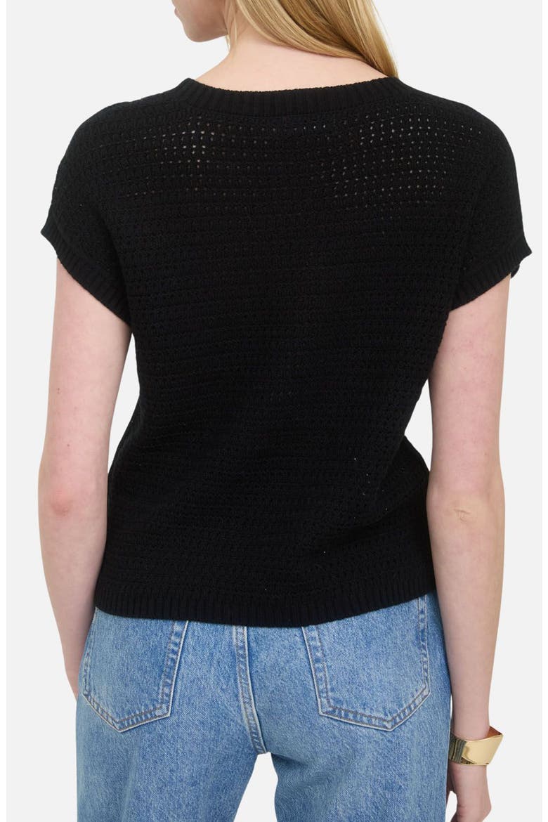 Open Knit Short Sleeve Sweater, Alternate, color, BLACK