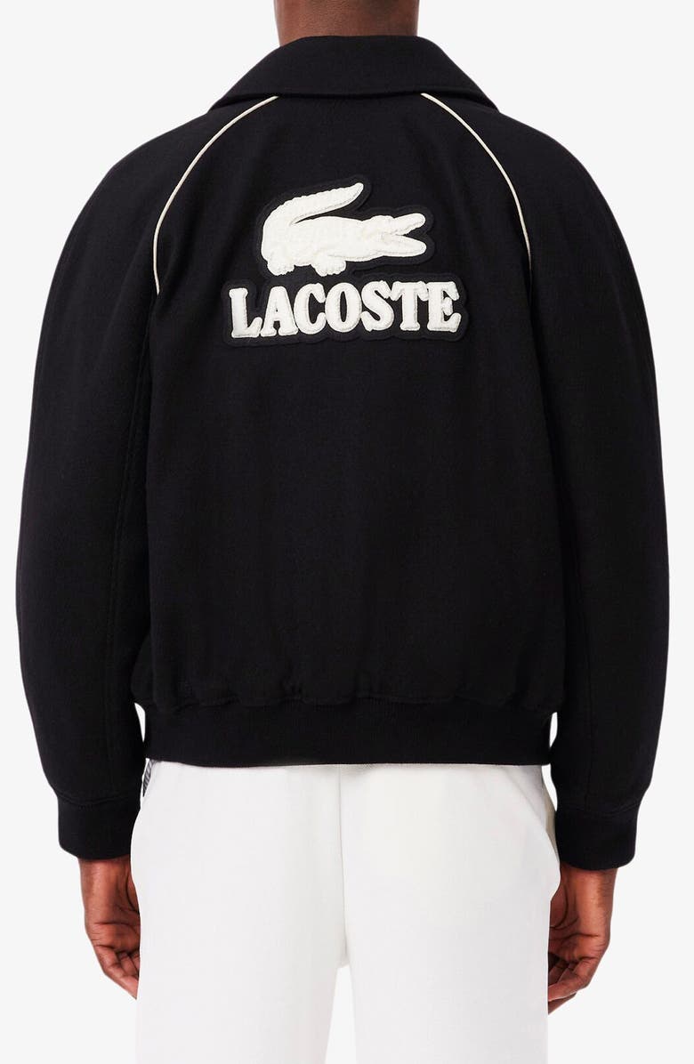 Lacoste Logo Appliqué Wool Blend Varsity Jacket, Alternate, color, Black