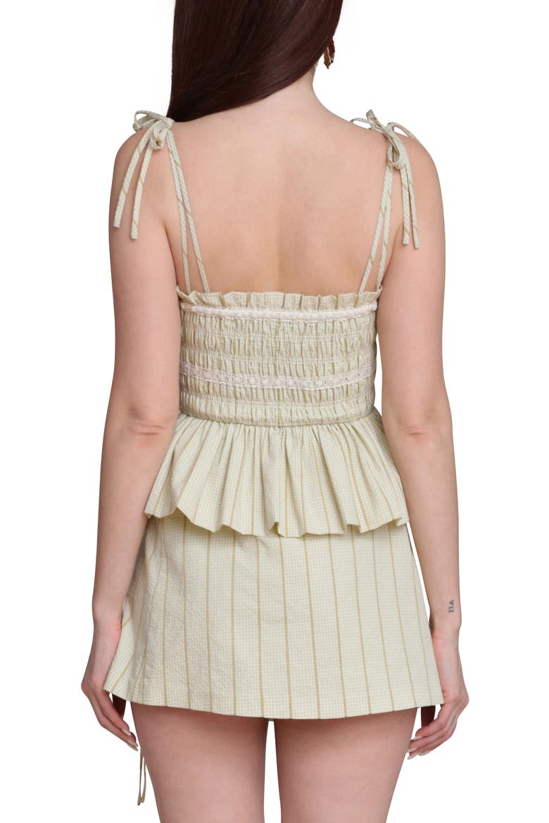 Sleeveless Smocked Peplum Top, Alternate, color, AVOCADO GINGHAM