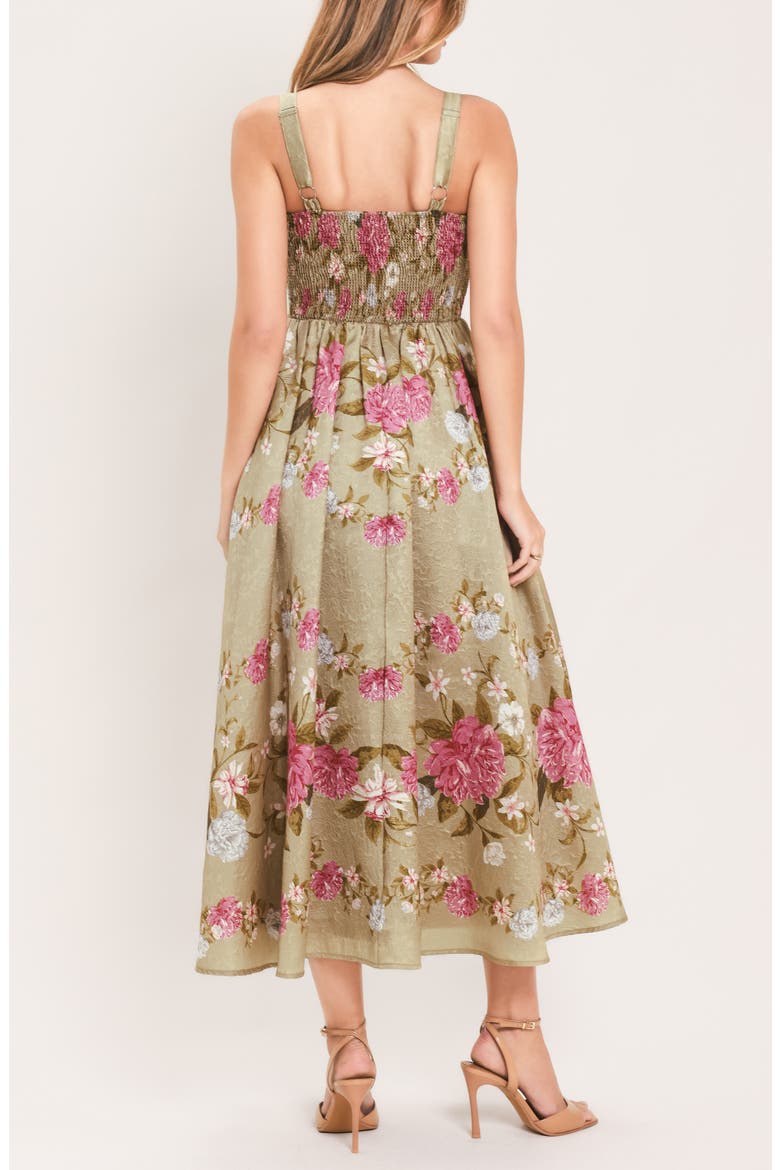 Floral Jacquard Fit & Flare Midi Dress, Alternate, color, TAN