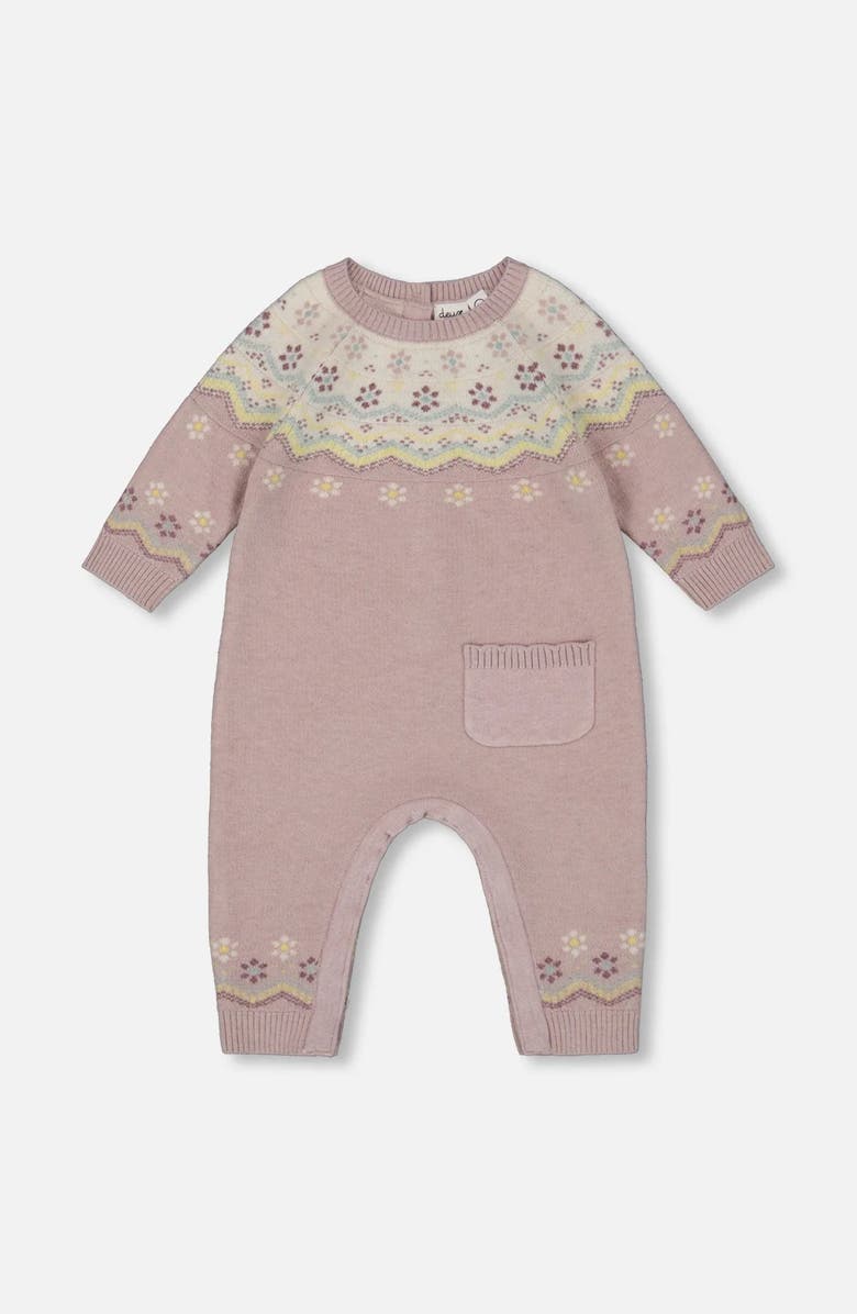 Deux par Deux Jacquard Knitted Romper Keepsake, Main, color, 