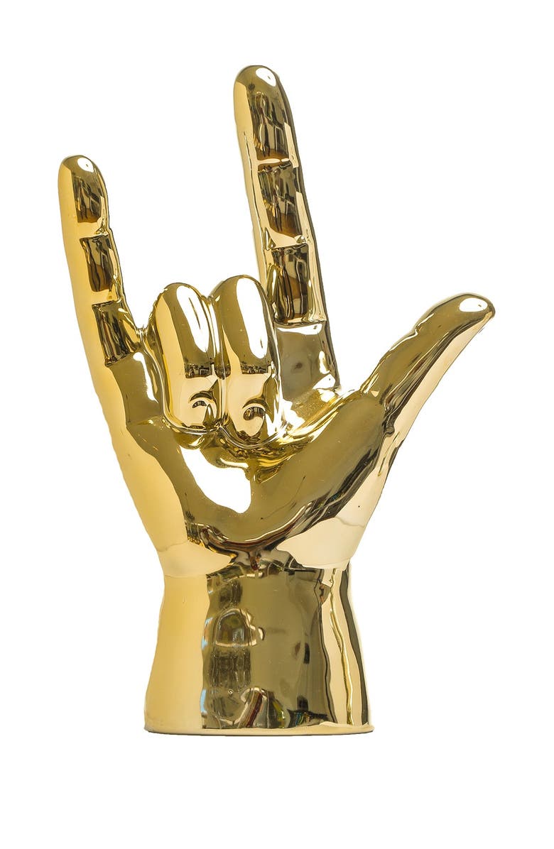 INTERIOR ILLUSIONS Plus Gold I Love You Hand Tabletop Decor - 9" Tall, Main, color, 