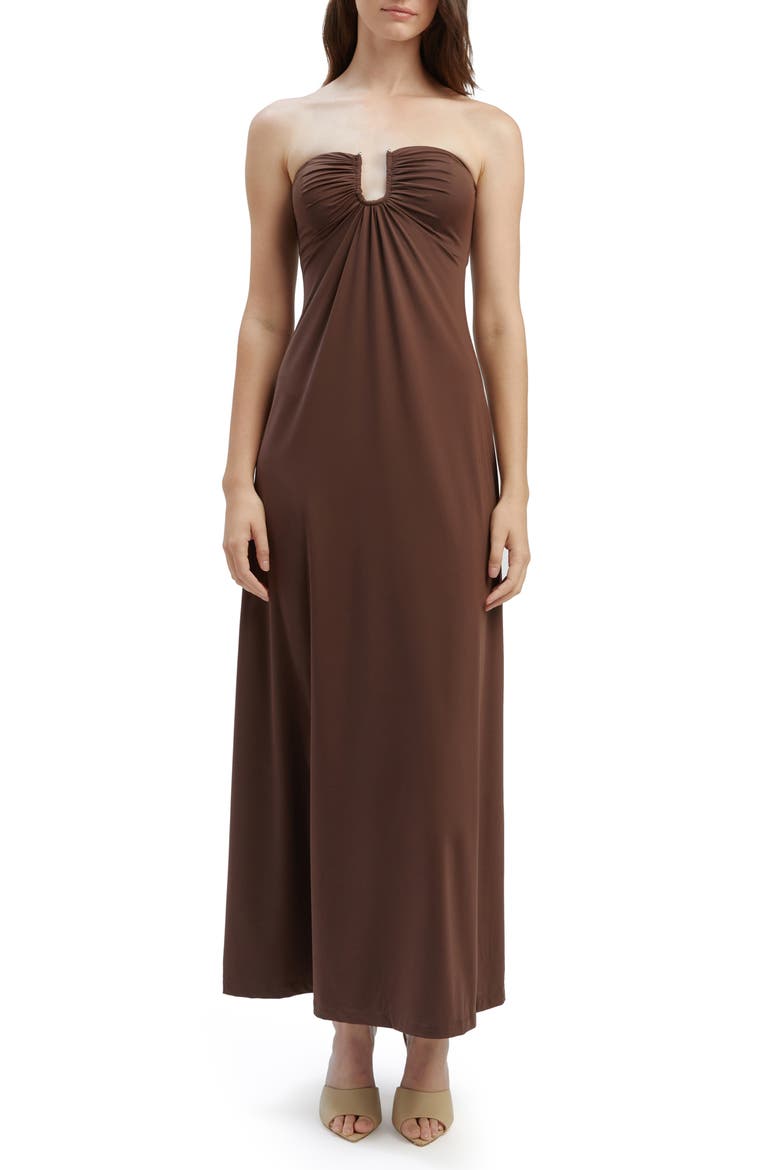 Carolena Strapless Midi Dress, Main, color, CHOCOLATE
