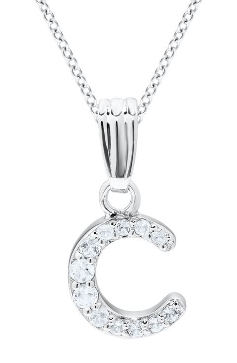 White Topaz Pavé Initial Pendant Necklace (Baby)