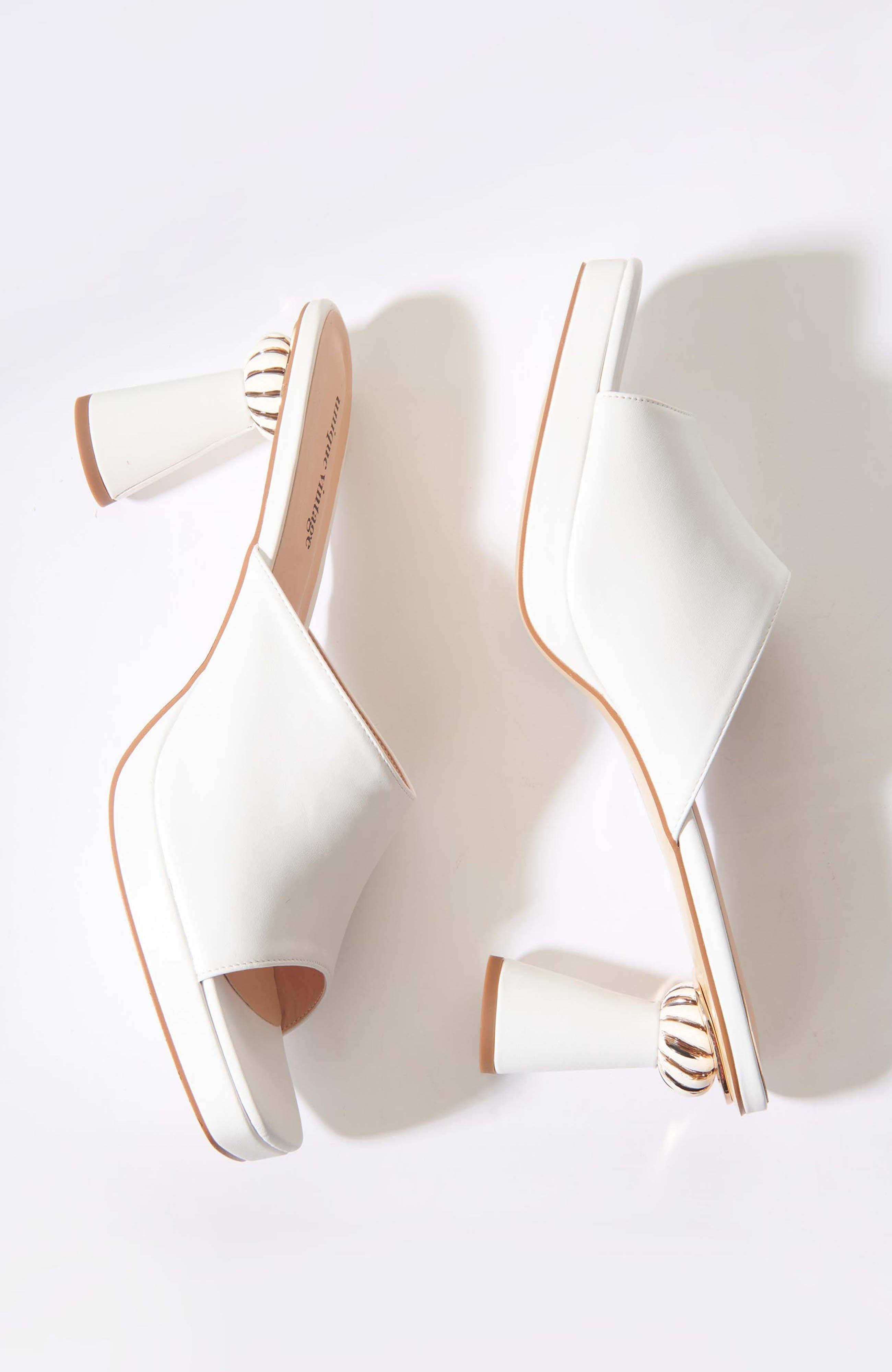Leatherette Spiral Ball Mule Heels, Alternate, color, White
