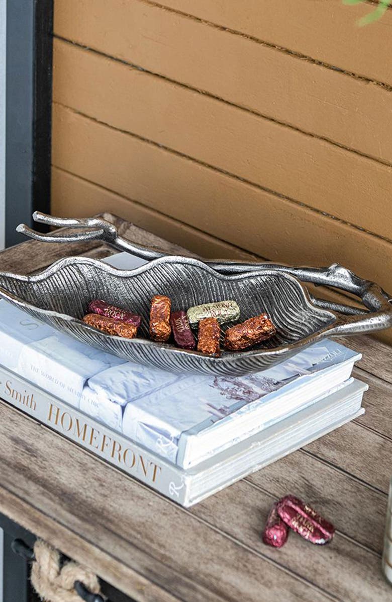 A & B Home Leaf Decorative Bowl, Alternate, color, Nickel