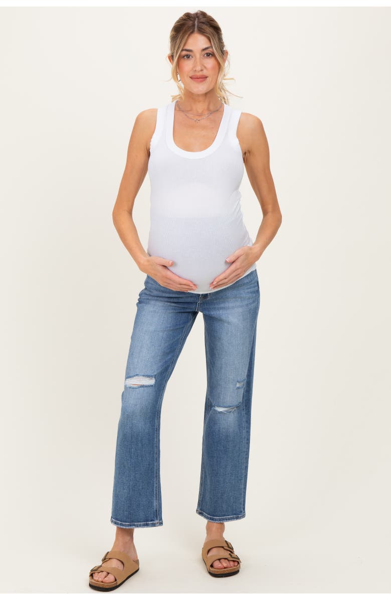 PinkBlush Distressed Open Knee Ankle Straight Leg Maternity Jeans, Main, color,