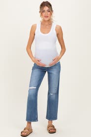 PinkBlush Distressed Open Knee Ankle Straight Leg Maternity Jeans