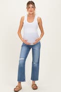 PinkBlush Distressed Open Knee Ankle Straight Leg Maternity Jeans