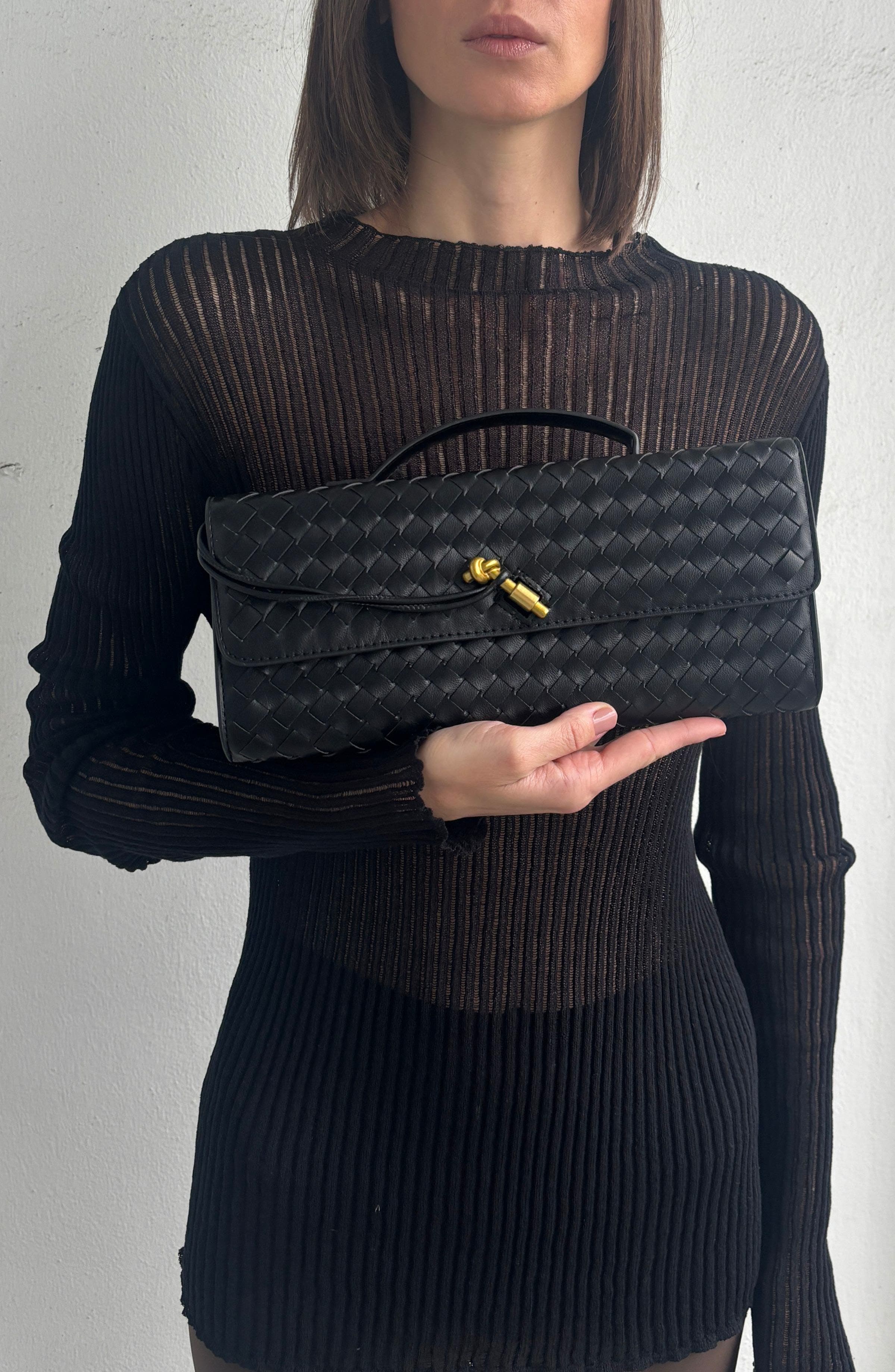 Adornia Black Woven Baguette Bag, Alternate, color, 