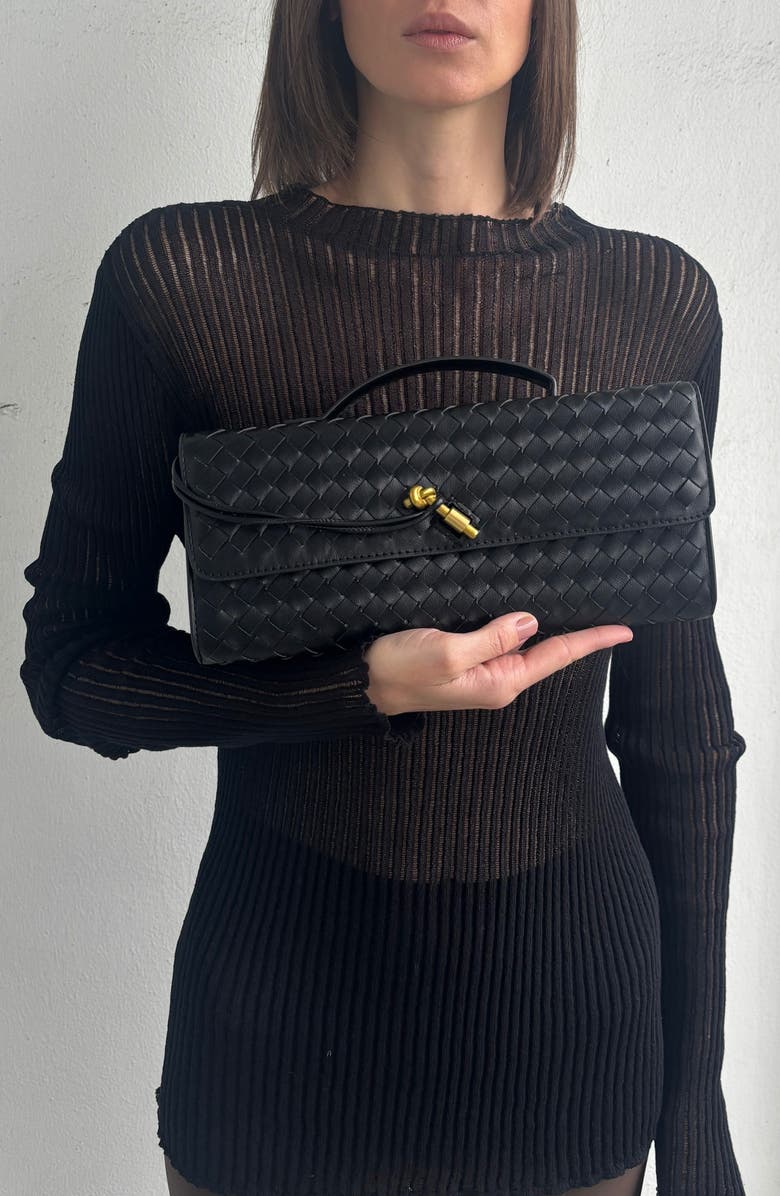 Adornia Black Woven Baguette Bag, Alternate, color,