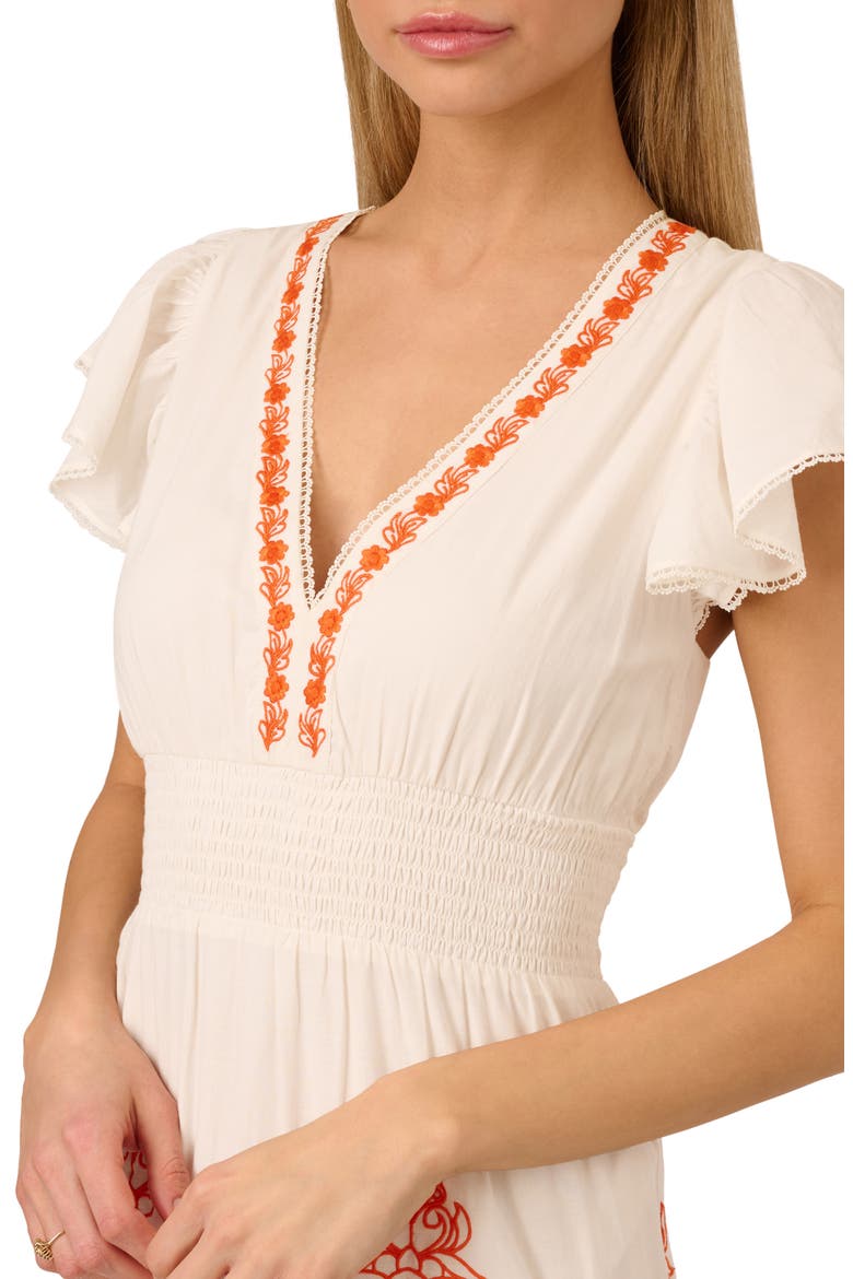 Embroidered Smocked Waist Cotton Maxi Dress, Alternate, color, IVORY/ RED MULTI
