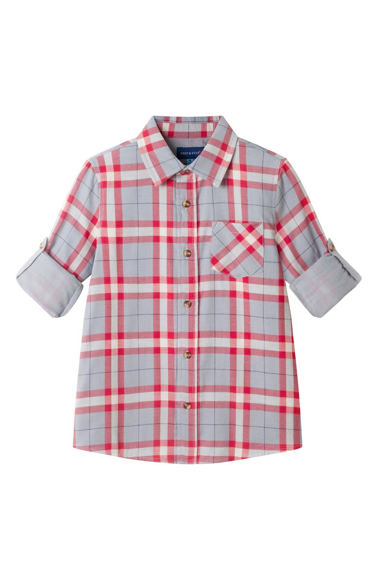 Andy & Evan Kids' Plaid Cotton Button-Up Shirt, Alternate, color, Red/Grey
