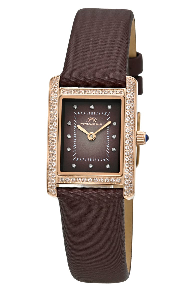 Karolina Diamond & Topaz Leather Strap Watch, 21.5mm x 30mm, Main, color, BROWN