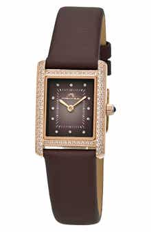 PORSAMO BLEU Karolina Diamond & Topaz Leather Strap Watch, 21.5mm x 30mm