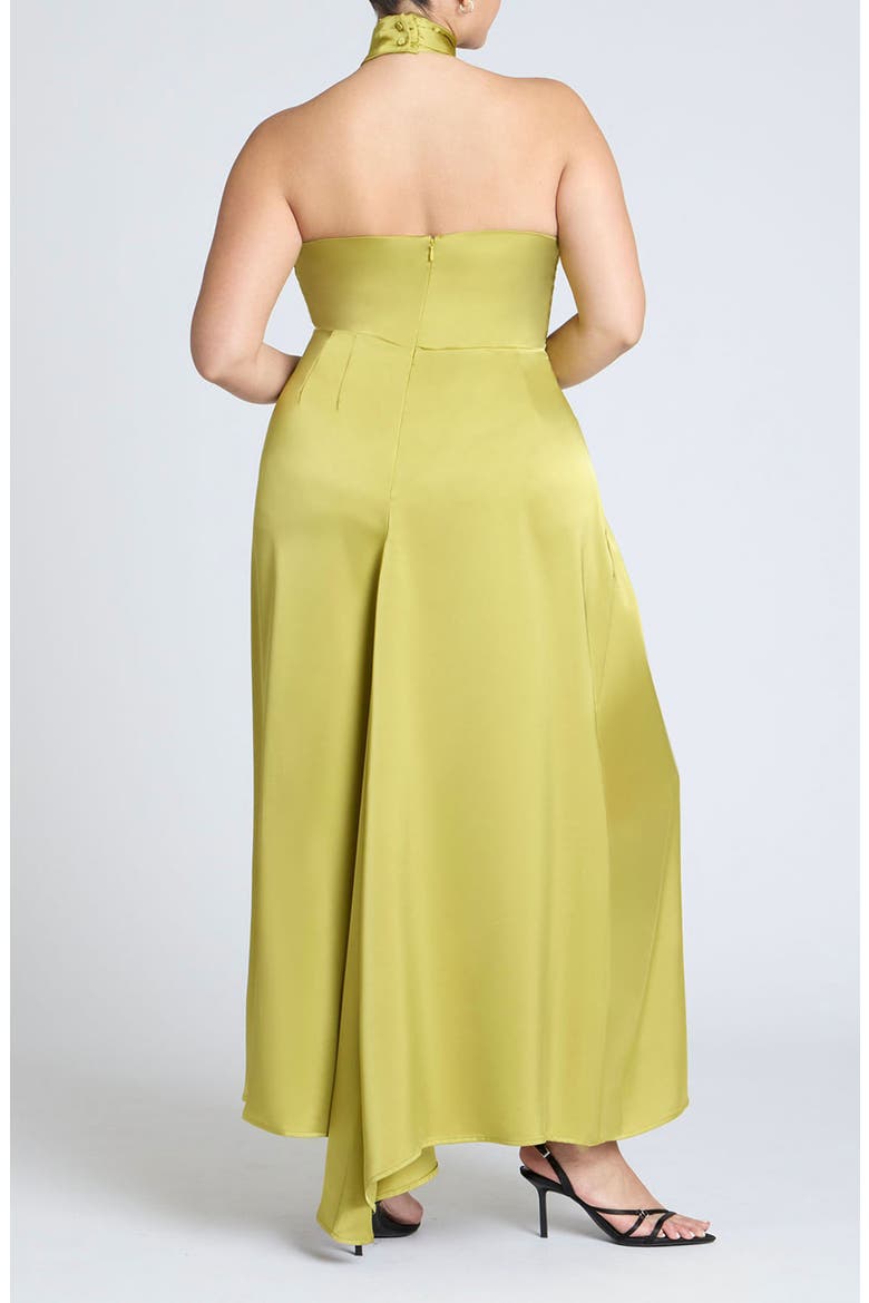Halter Neck Satin Maxi Dress, Alternate, color, WARM OLIVE