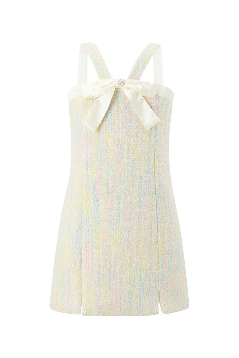 Lilliana Bow Tweed Mini Dress, Main, color, Creme