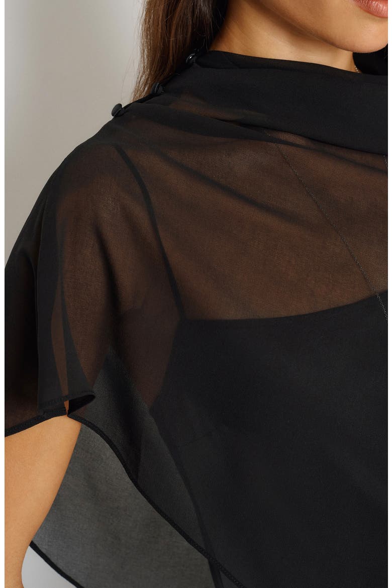 Lilibeth Silk Charmeuse Slipdress & Chiffon Cape Set, Alternate, color, BLACK