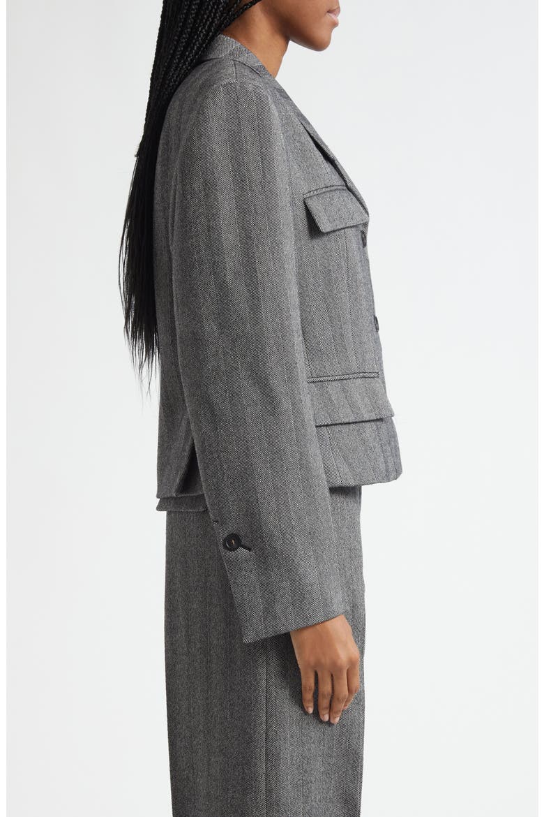 Wool Blend Herringbone Crop Jacket, Alternate, color, NERO/ WHITE SAND
