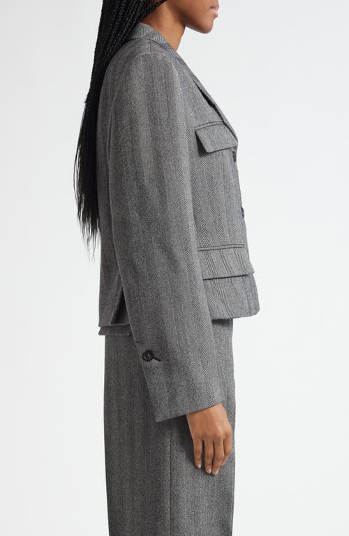 Ferragamo Wool Blend Herringbone Crop Jacket In Gray