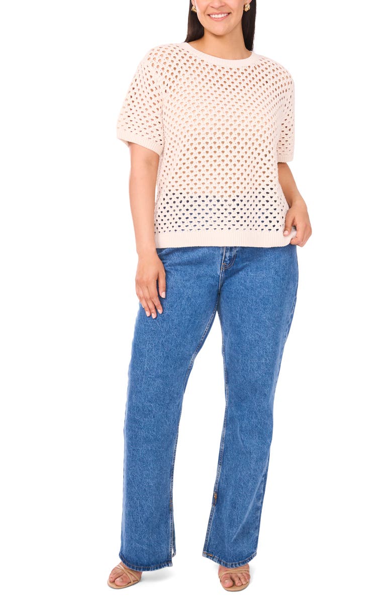 Vince Camuto Open Stitch Short Sleeve Sweater, Alternate, color, Eggnog