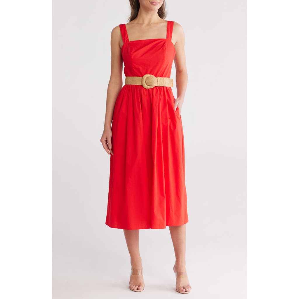 ELIZA J ELIZA J SQUARE NECK BELTED COTTON SUNDRESS