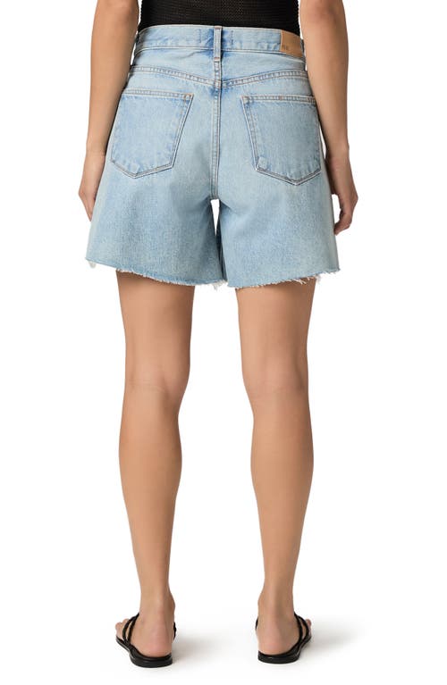 PAIGE PAIGE ARCHIE RAW HEM HIGH WAIST MID THIGH DENIM SHORTS