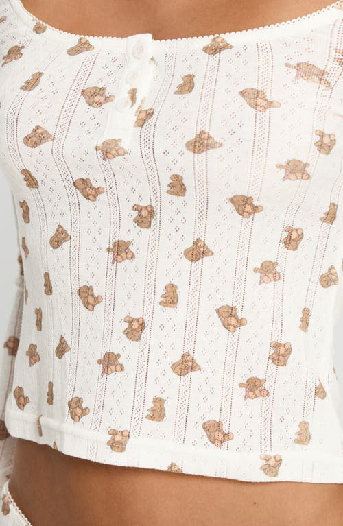 Princess Polly Sleepytea Teddy Bear Print Pointelle Crop Top