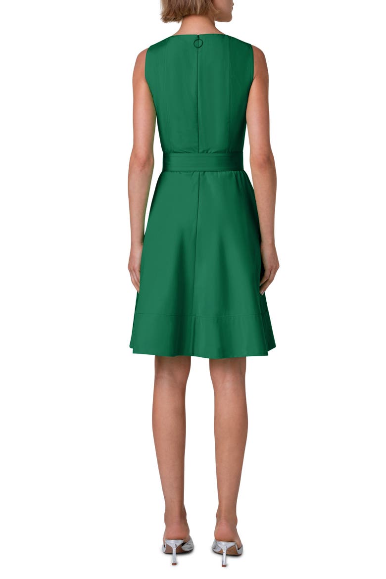 Belted Square Neck Cotton Fit & Flare Dress, Alternate, color, LEAF GREEN