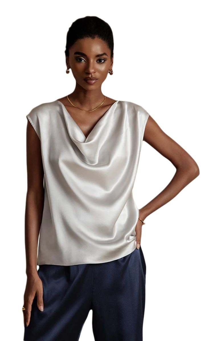 SILKSILKY 19Momme Silk Cowl Neck Sleeveless Top, Main, color,