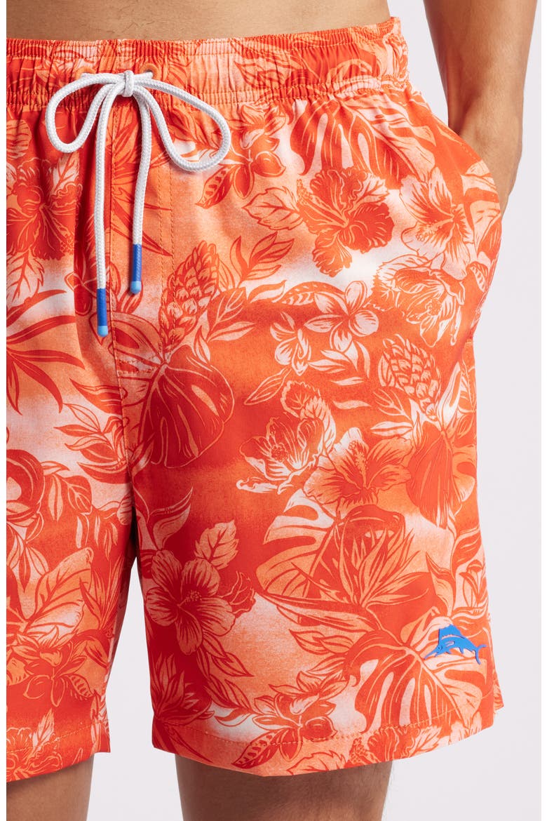 Naples Ocean Escape Floral Performance Swim Trunks, Alternate, color, ORANGE CANDY