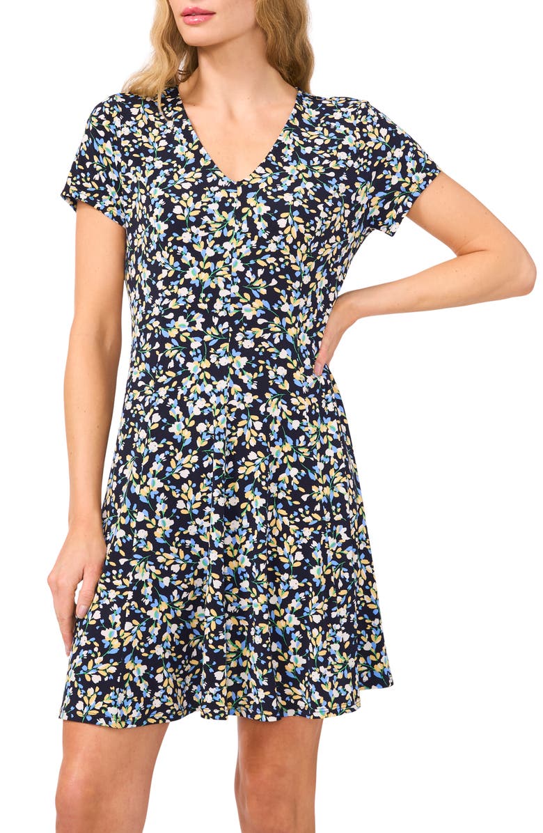 CeCe Floral V-Neck Princess Seam Dress, Alternate, color, 