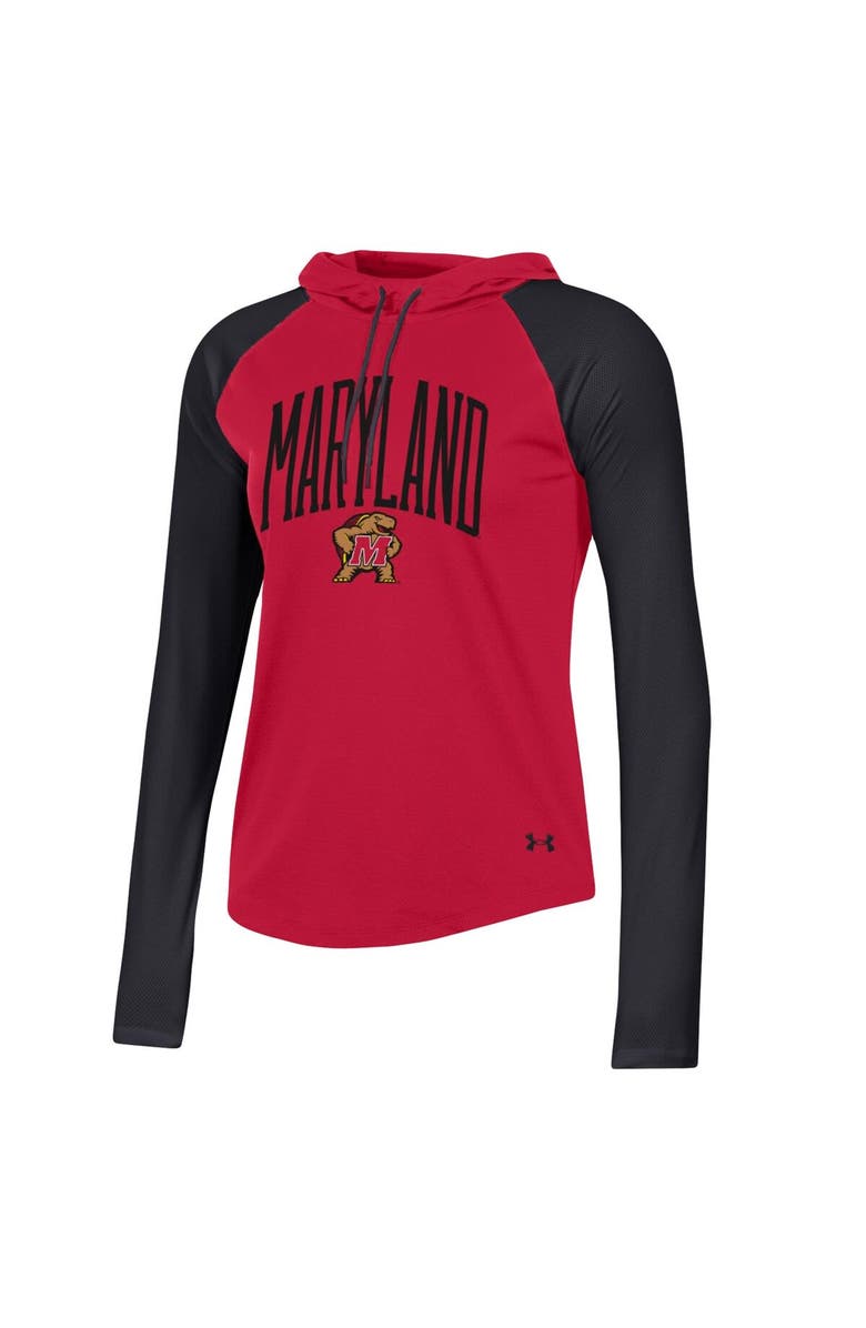 Under Armour Women's Under Armour Red Maryland Terrapins Gameday Mesh Performance Raglan Hooded Long Sleeve T-Shirt, Alternate, color, 