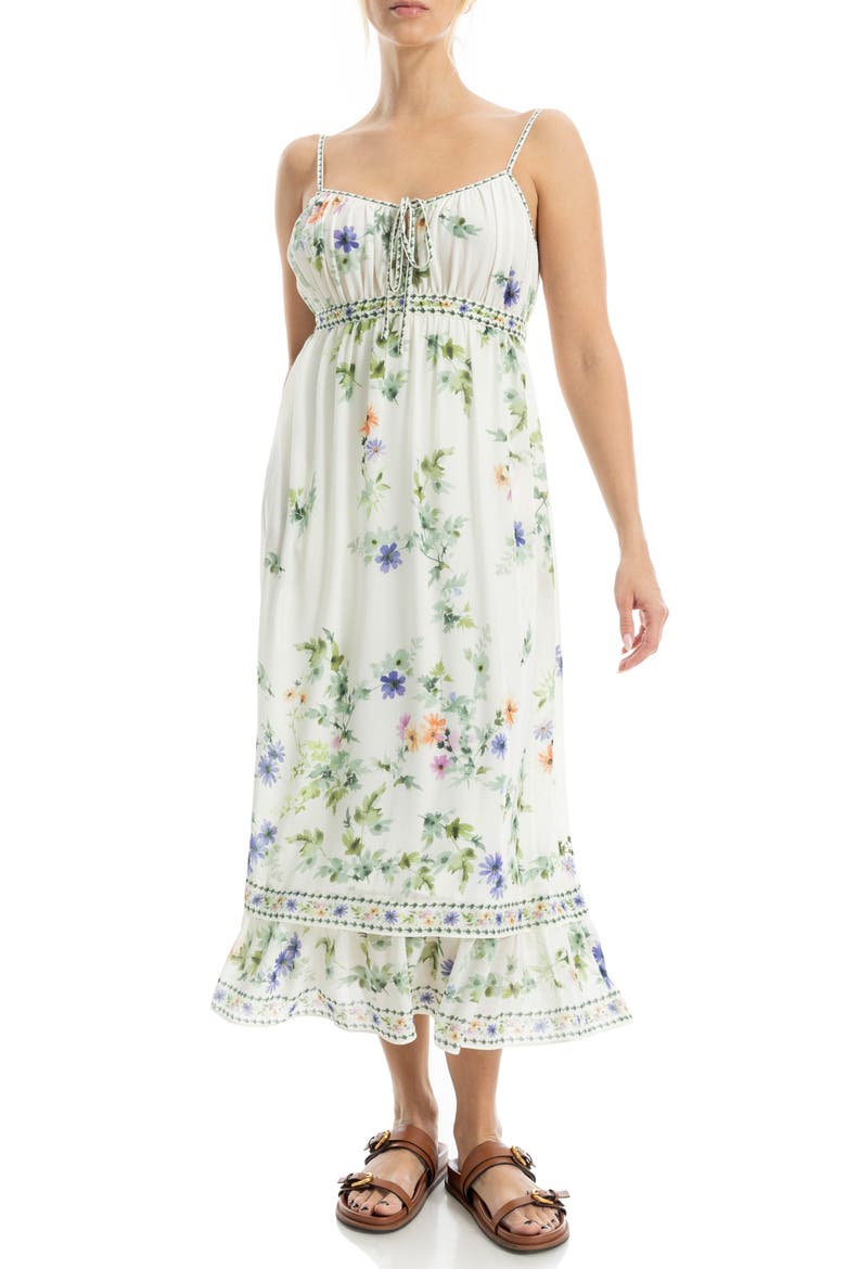 Floral Empire Waist Midi Dress, Alternate, color, CREAM PURPLE FLOWERS