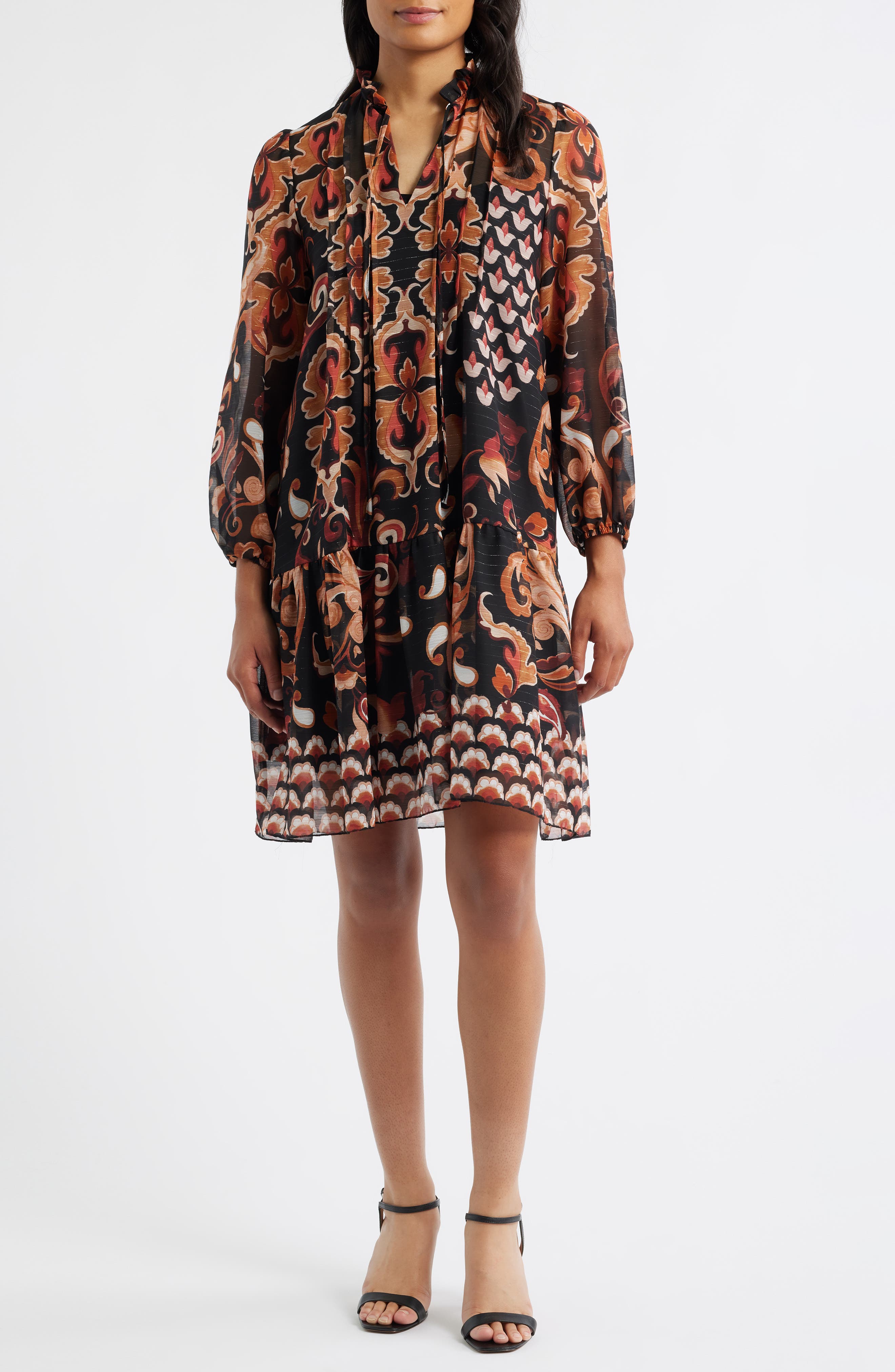 Julia Jordan Long Sleeve Chiffon Shift Dress