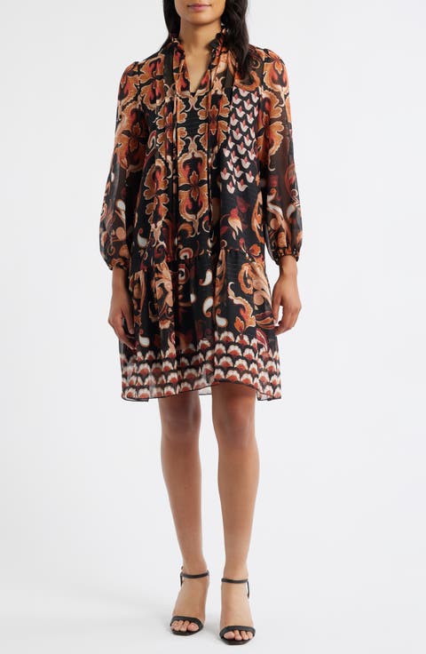 Long Sleeve Chiffon Shift Dress